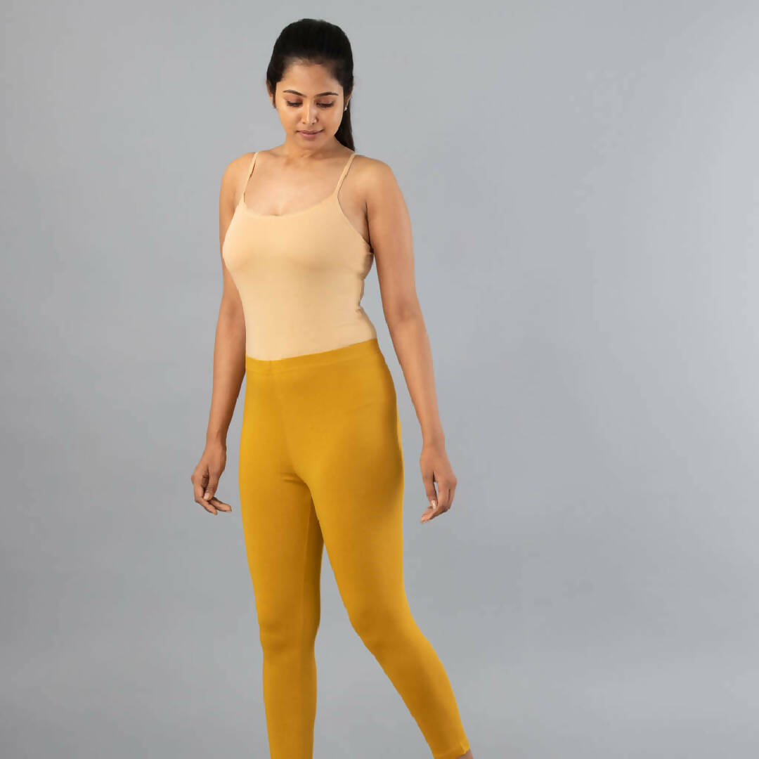 MyCybele Mustard Cotton Cropped Leggings