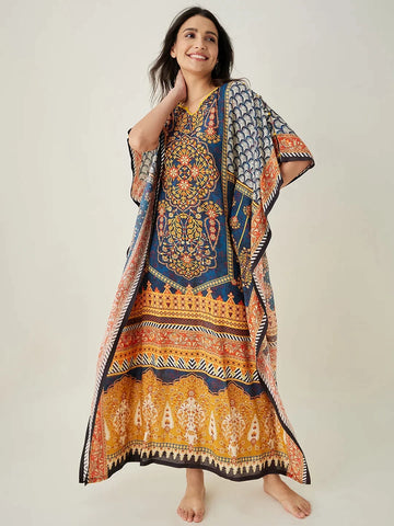 Blue Nature's Canvas Printed Kaftan