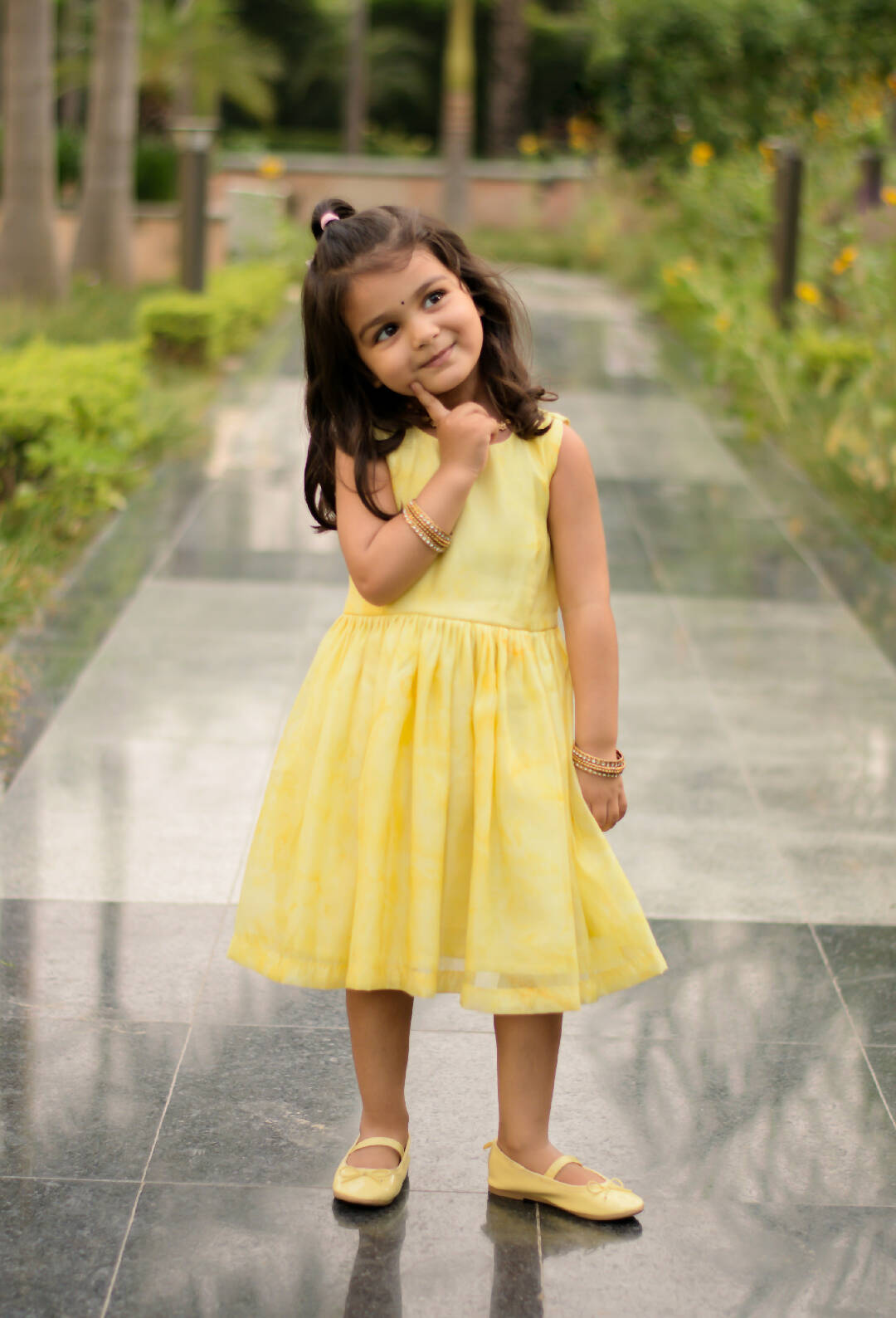 Ivy Yellow Organza Girls Frock