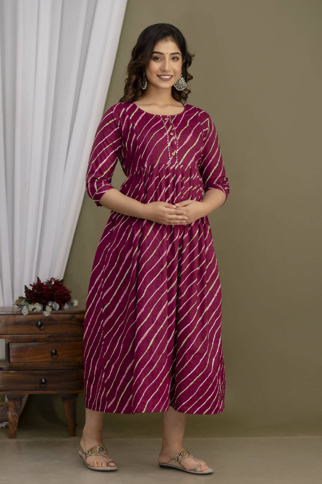 Purple Lahriya Printed Cotton Feeding Kurti