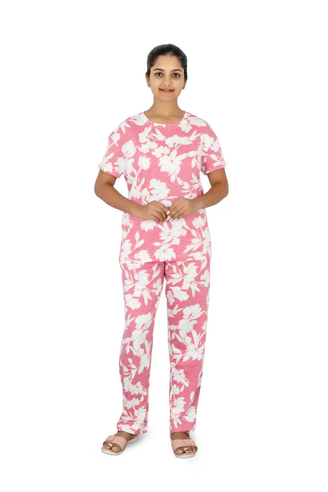 Pink Flower Floral Print Women's PJ Set