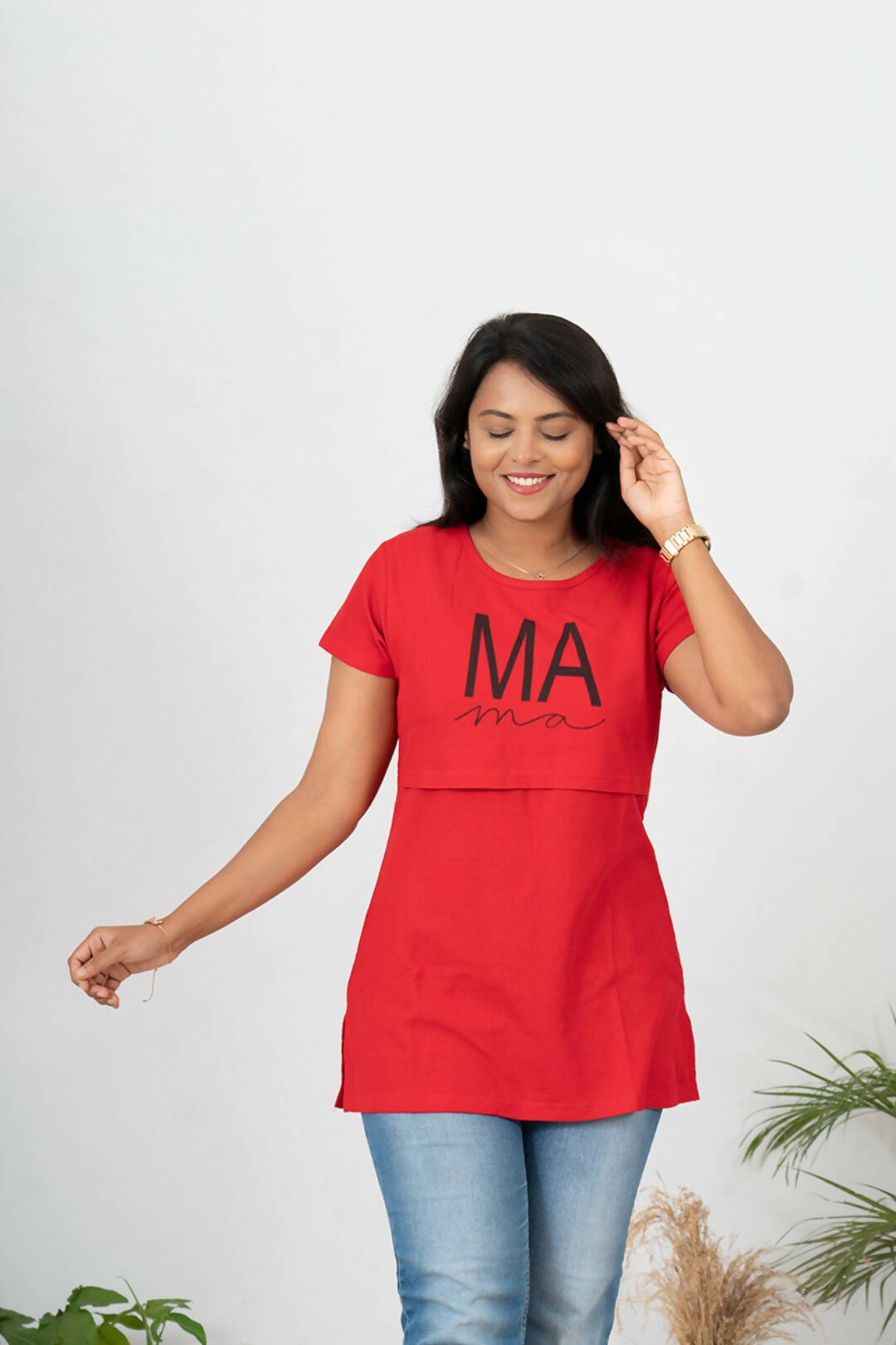 T-SHIRT-RED MA-ZIPLESS MATERNITY T-SHIRT