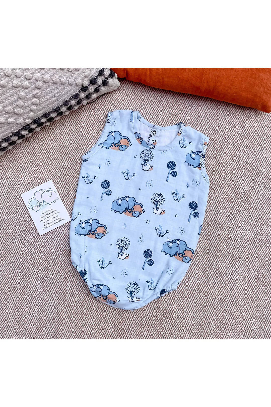 Blue Muslin Onesie - Elephant