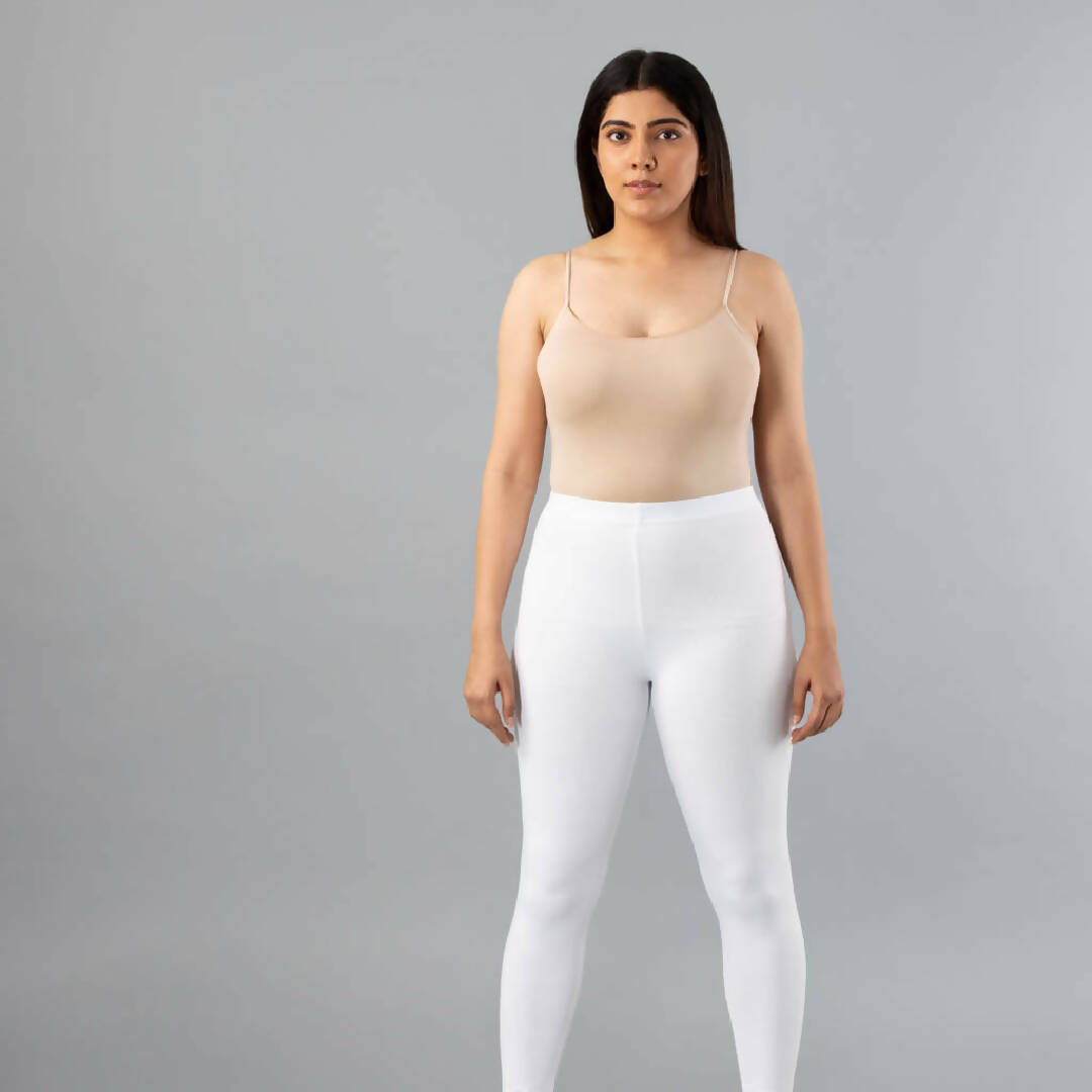 MyCybele White Cotton Ankle Leggings