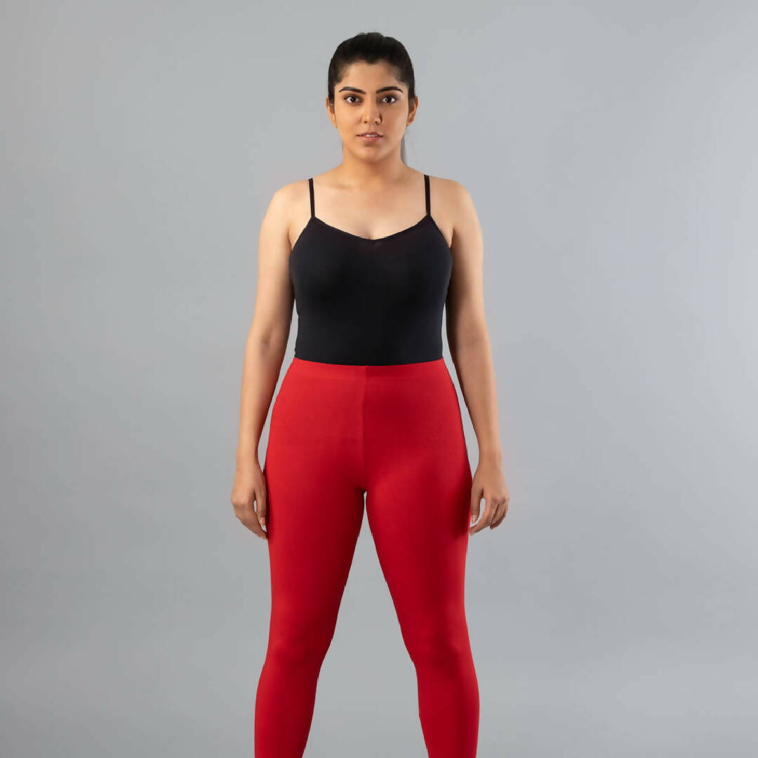 MyCybele Dark Red Cotton Ankle Leggings