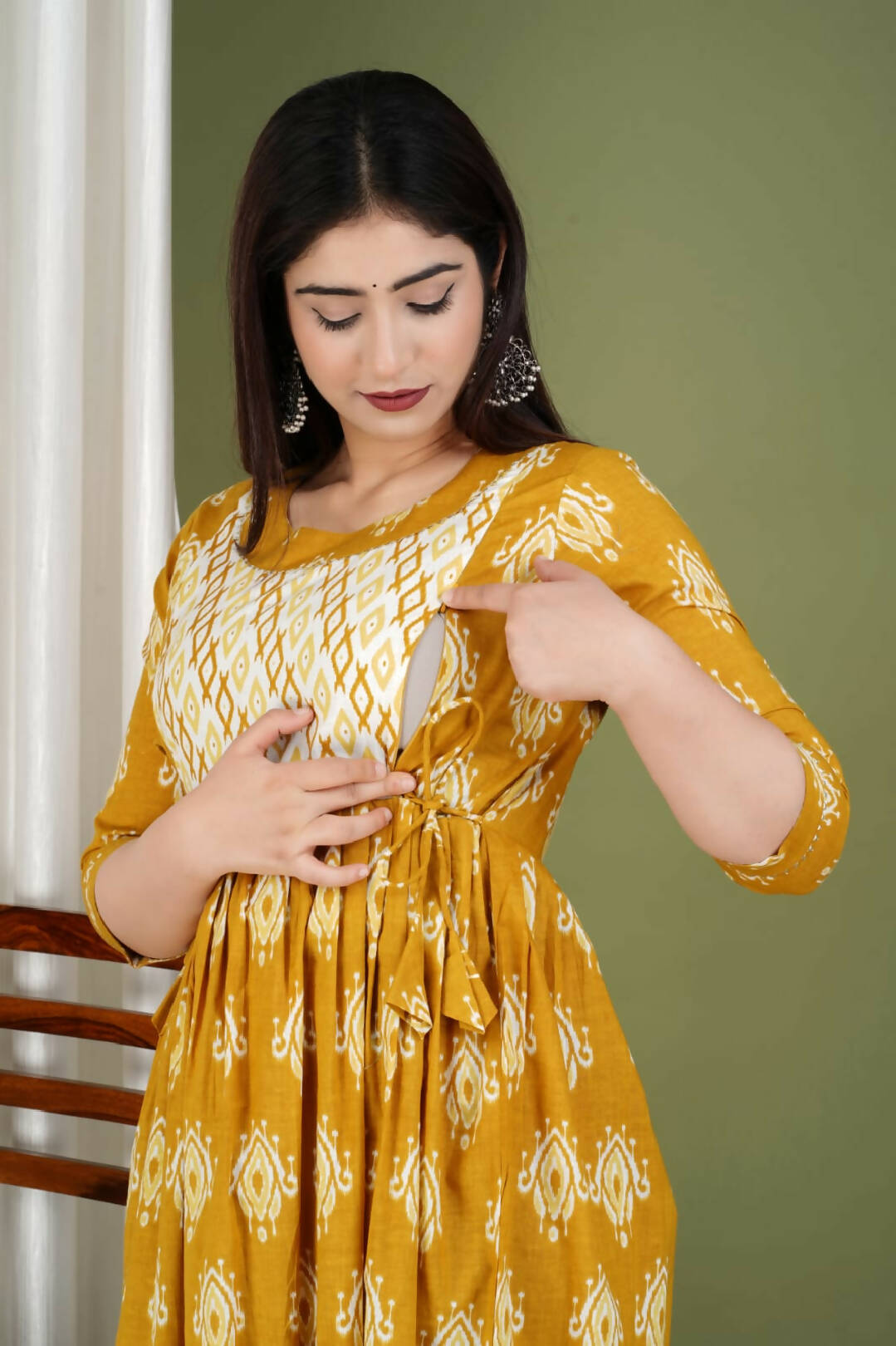 Sanganeri Yellow Cotton Feeding Kurti