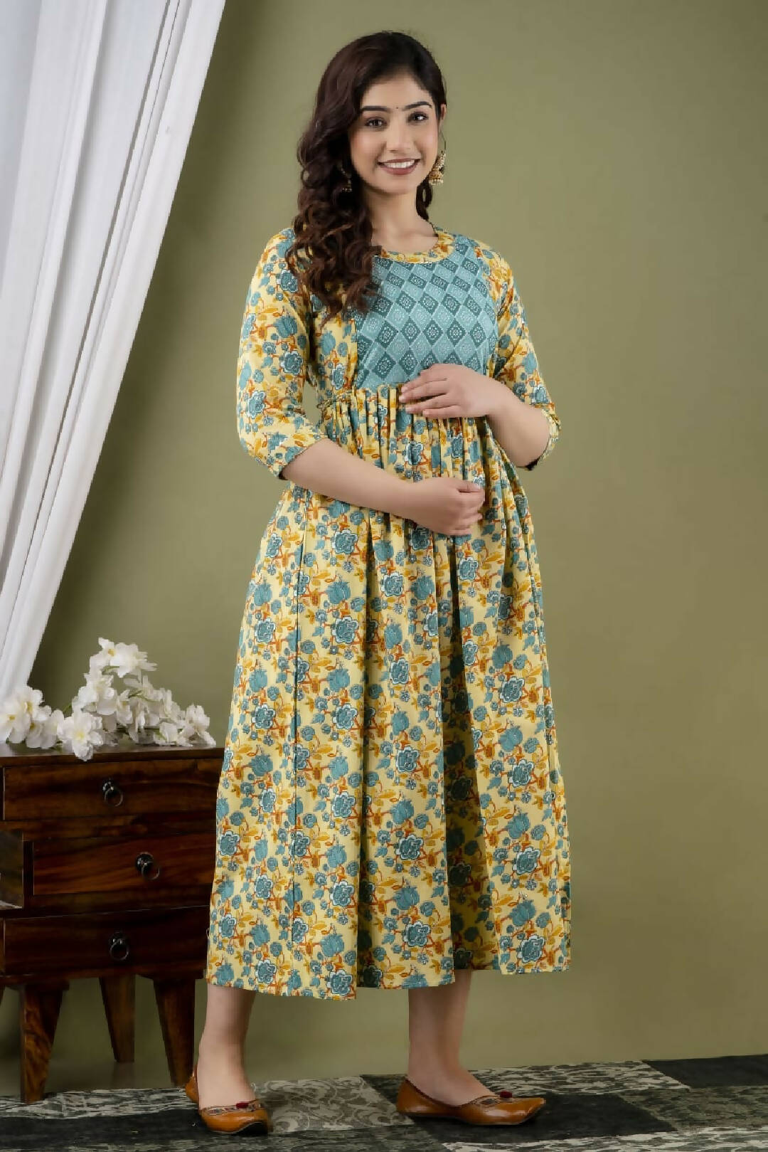 Golden Skies and Blue Cotton Feeding Kurti