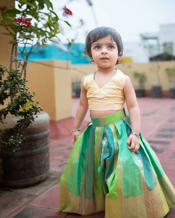 Kushi Golden and Green Mini Skirt and Crop Top