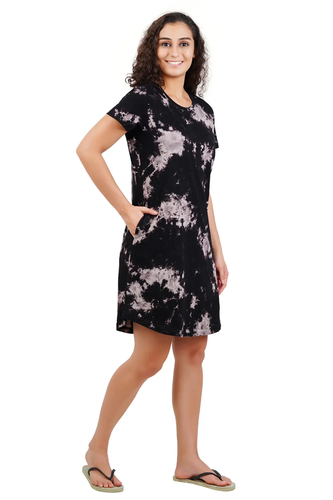 Black Cotton Round Neck Half Sleeve Women's Sleepdress