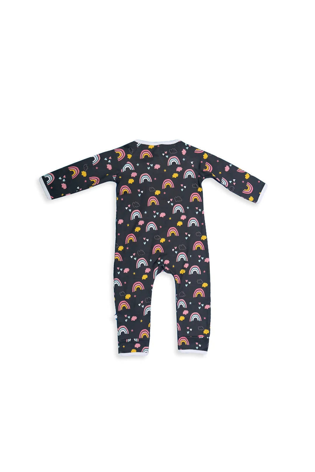 Baby Black Rainbow Love Printed Zippie Romper