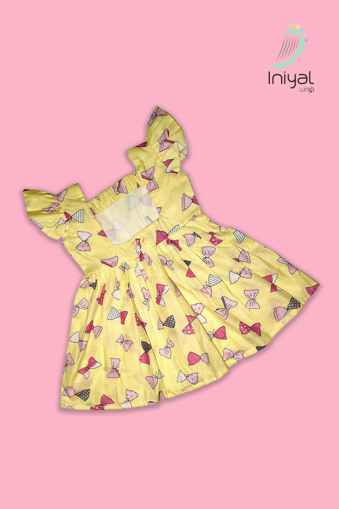 Yellow Butterfly Printed Cotton Girls Frock