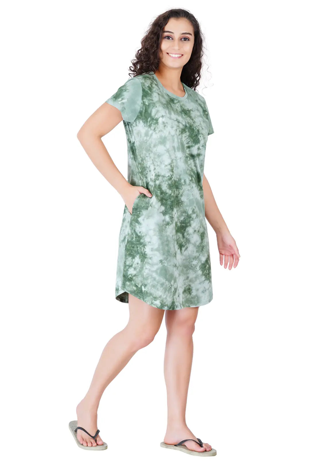 Celadon Green Cotton Round Neck Half Sleeve Womenâ€™s Sleepdress