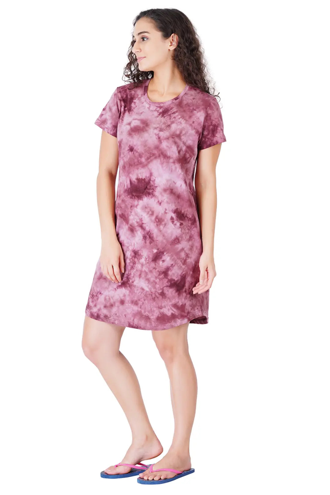 Cherry Wine Cotton Round Neck Half Sleeve Womenâ€™s Sleepdress