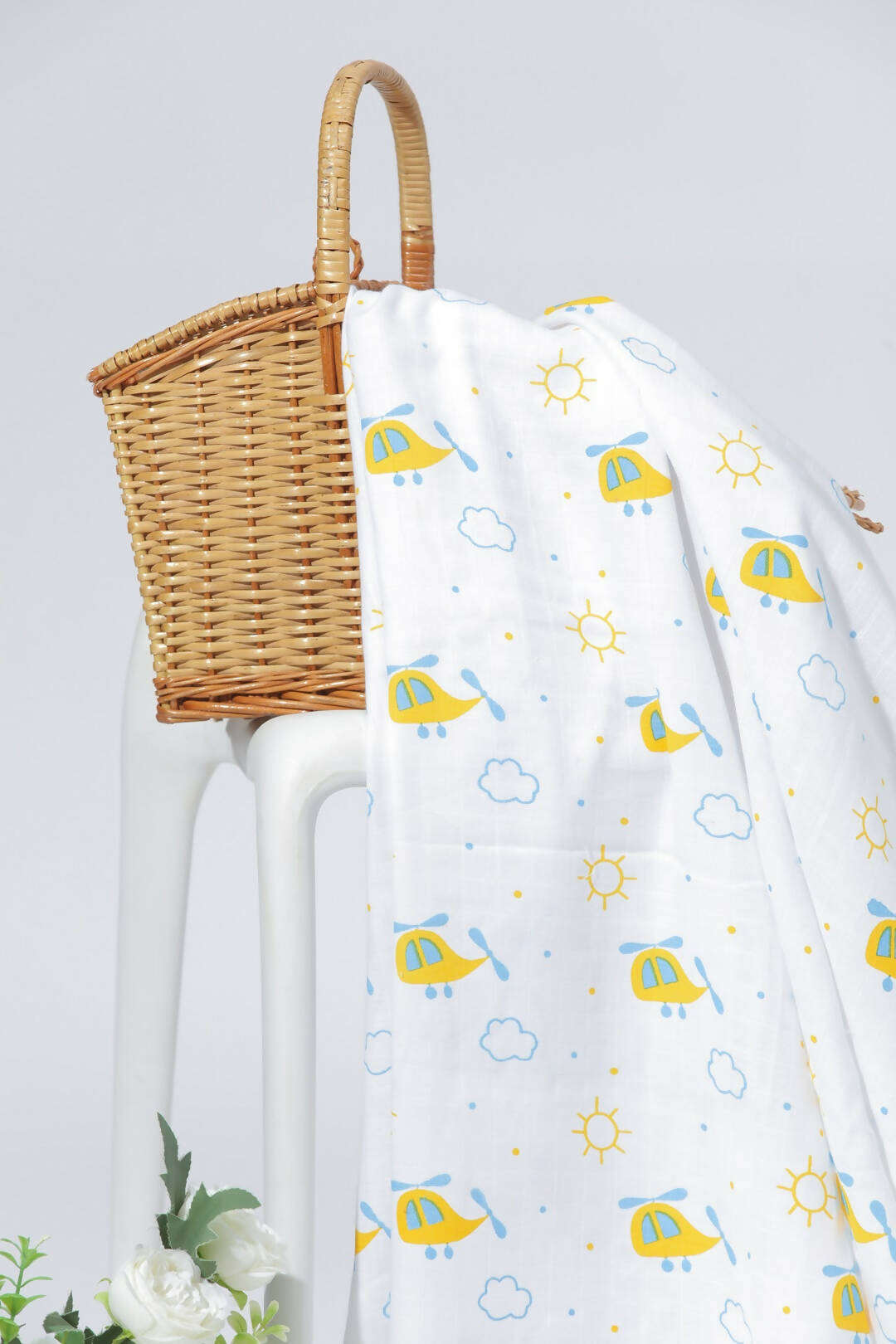 Whirly Bird Printed Organic Muslin Swaddle