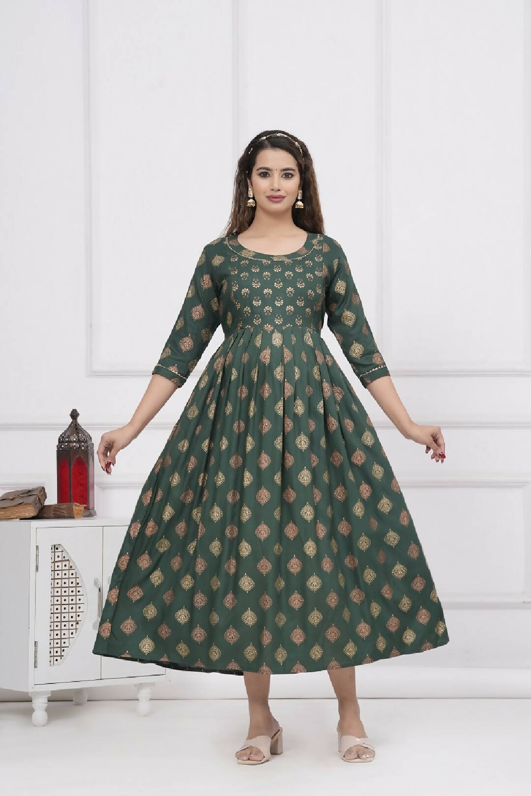 Green Rayon Maternity and Feeding Kurti