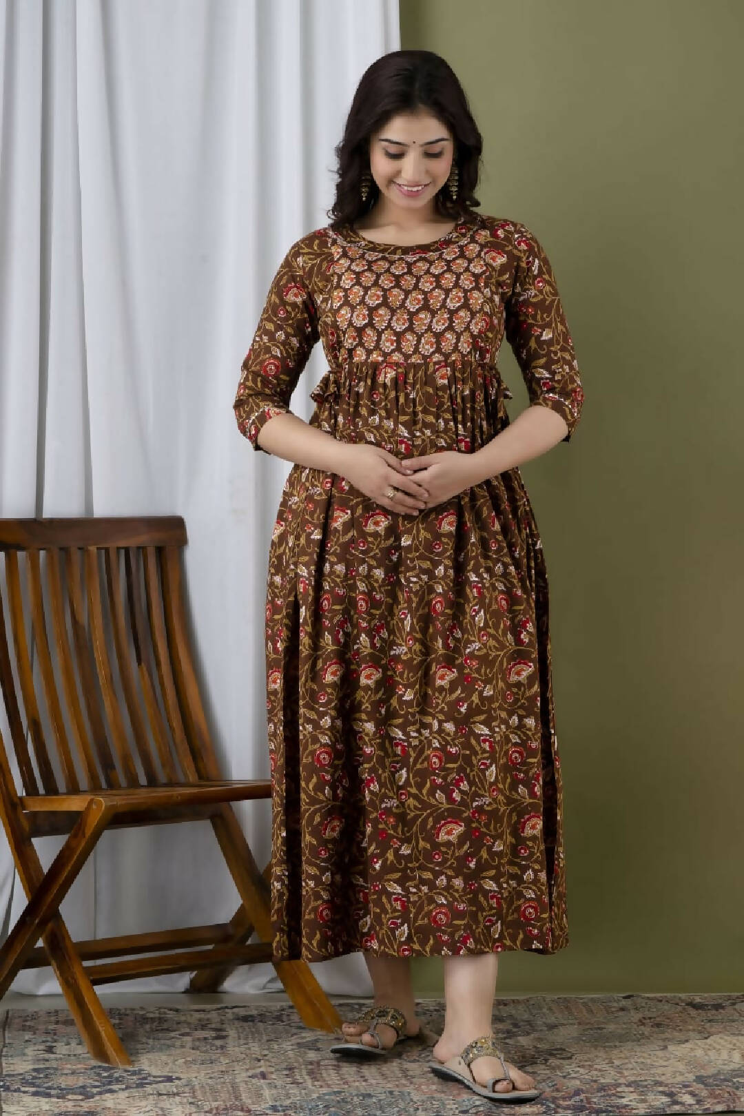 Warm Brown Cotton Feeding Kurti