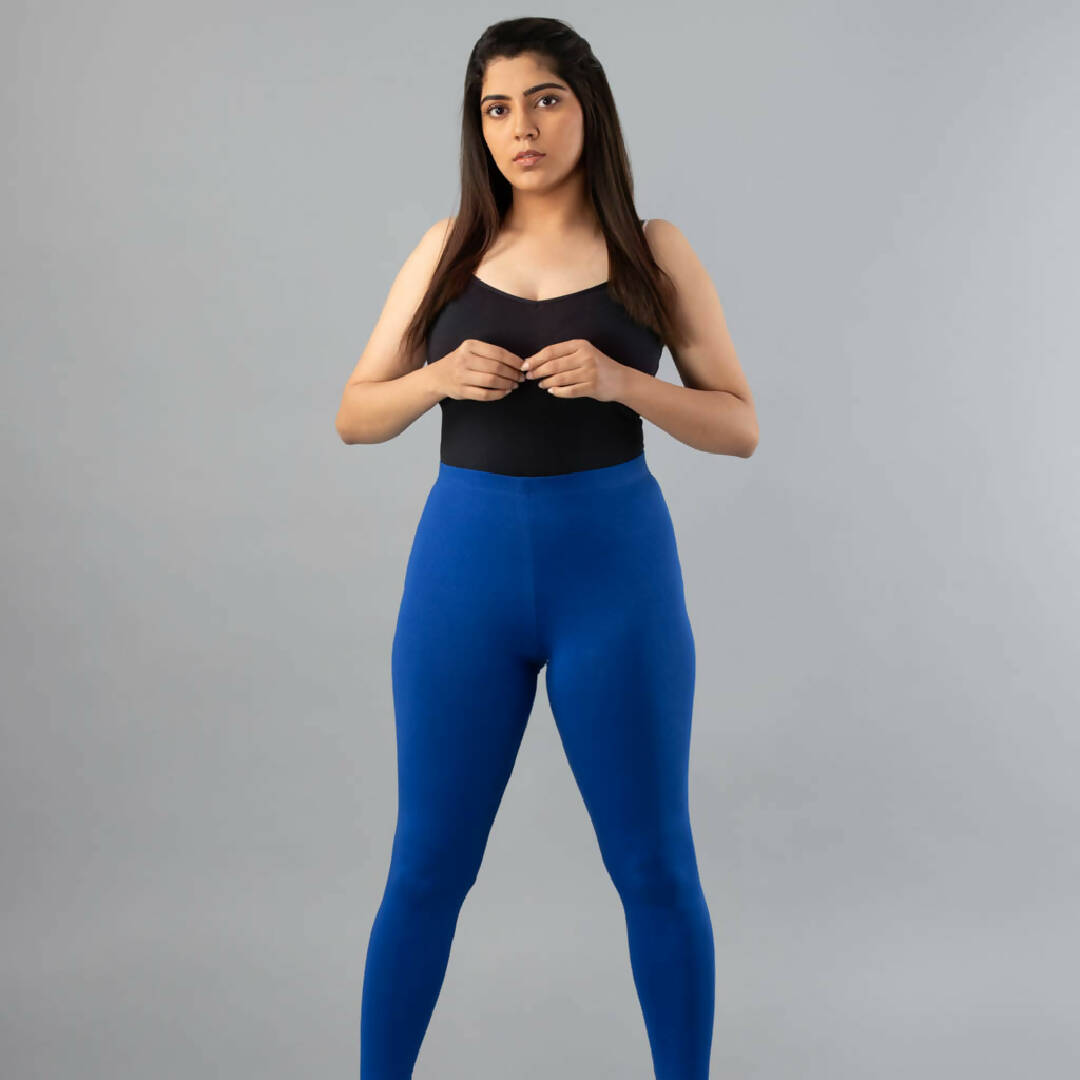 MyCybele Royal Blue Cotton Cropped Leggings