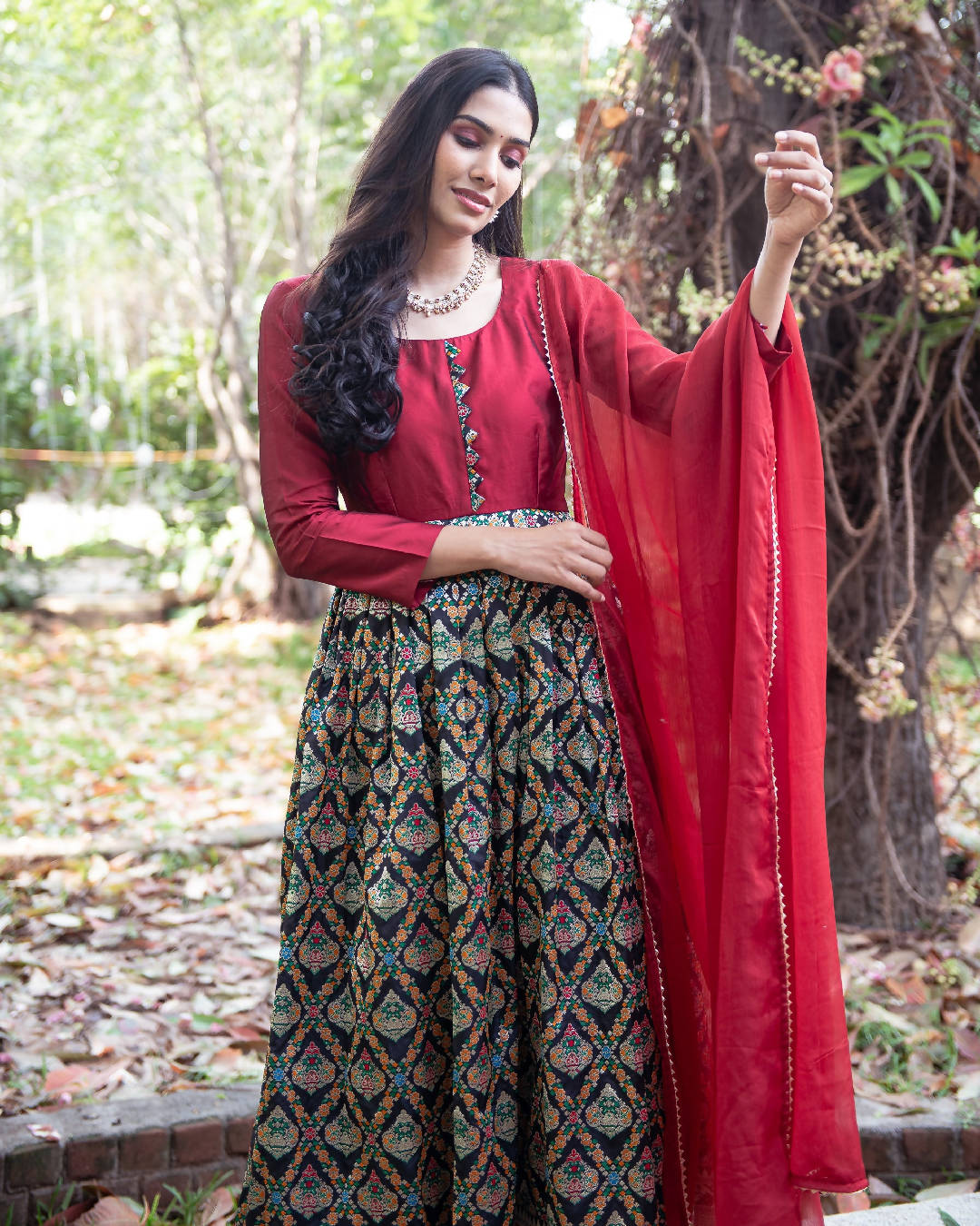 Rudra Black Festive Nursing Gown