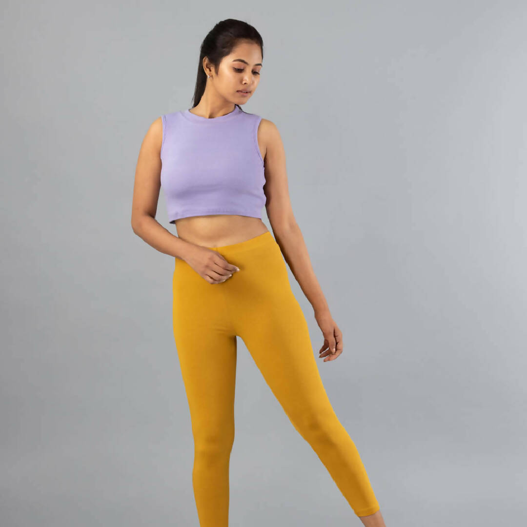 MyCybele Mustard Cotton Cropped Leggings