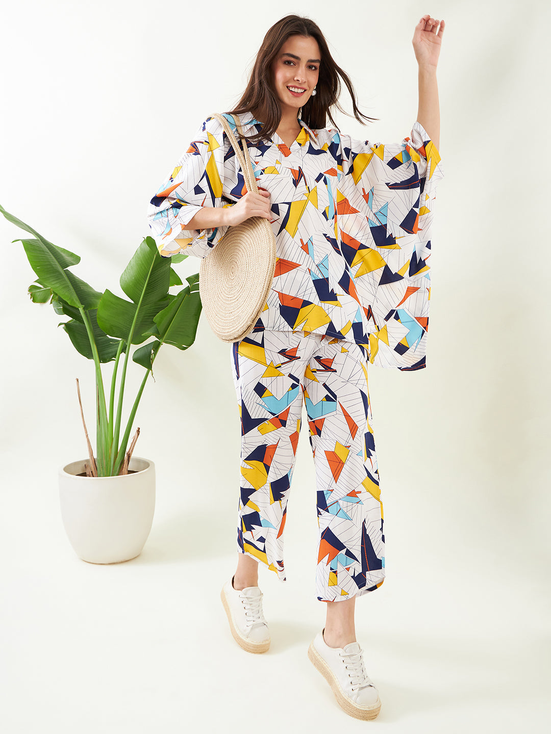 Geometric Abstract Printed Kaftan Co-ord Set