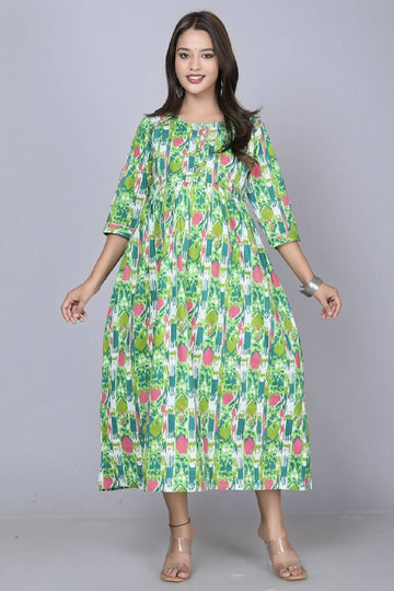 Parrot Green Cotton Feeding Kurti