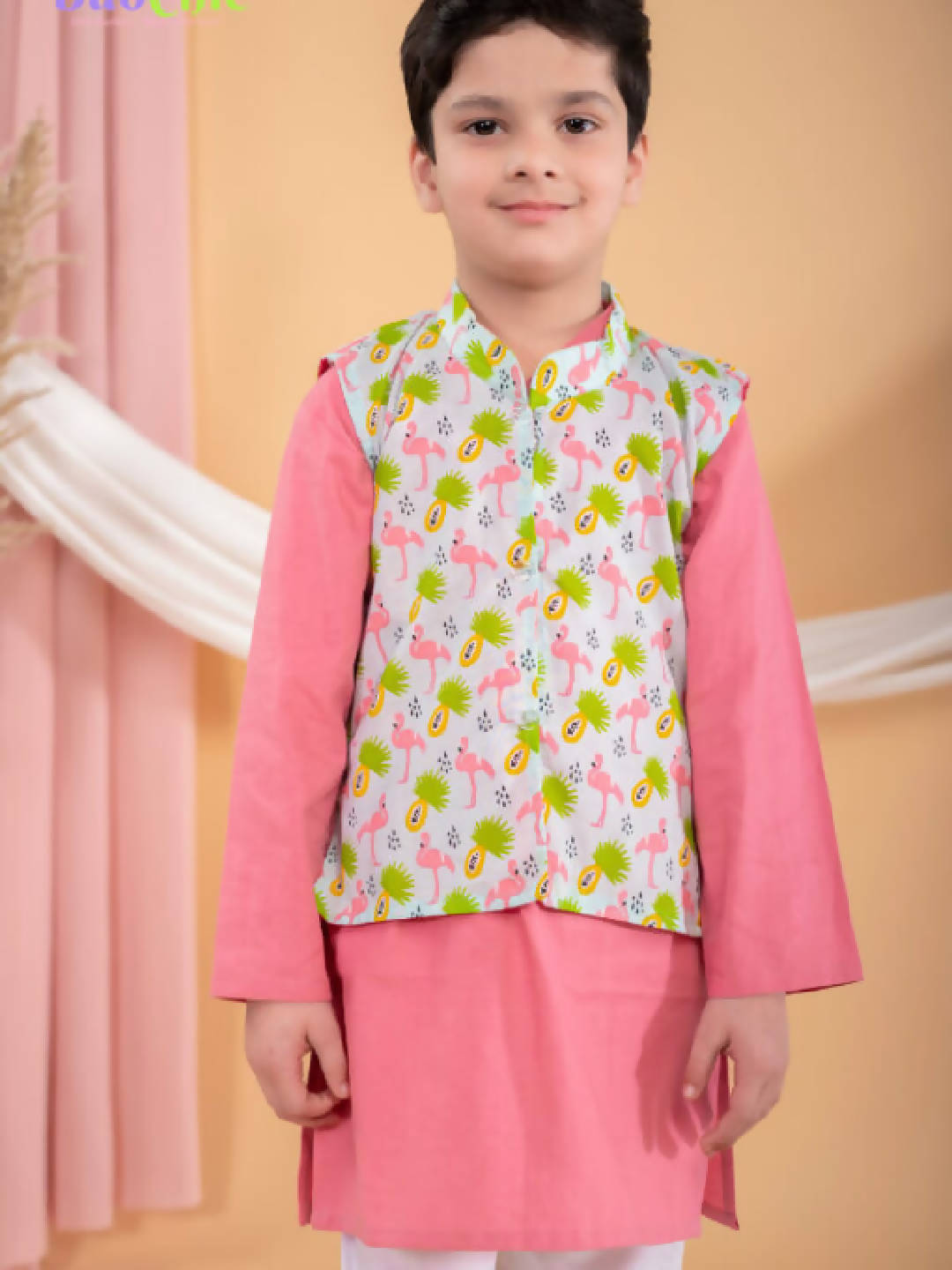 Pink Kurta Pajama With Flamingo Jacket