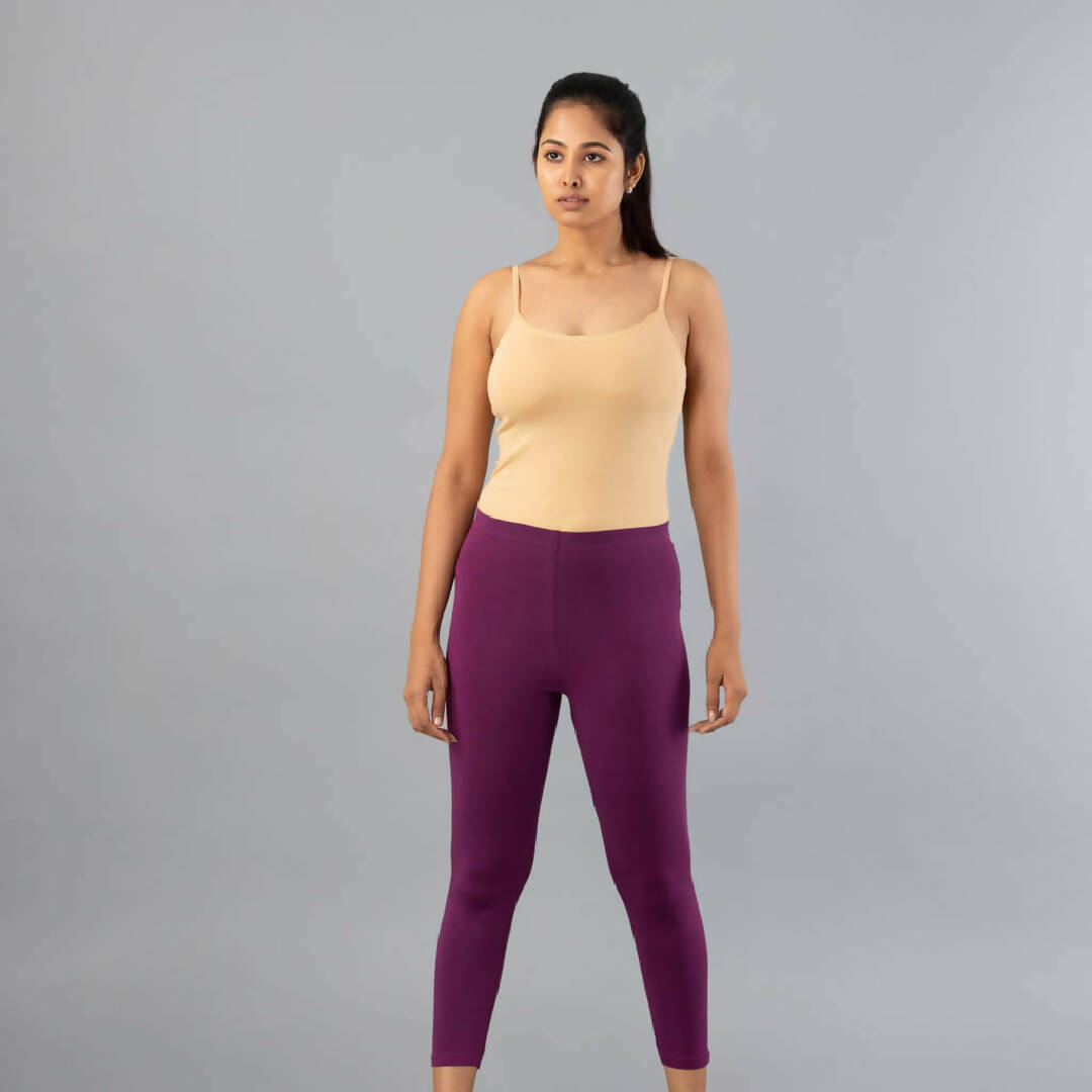 MyCybele Dark Violet Cotton Cropped Leggings