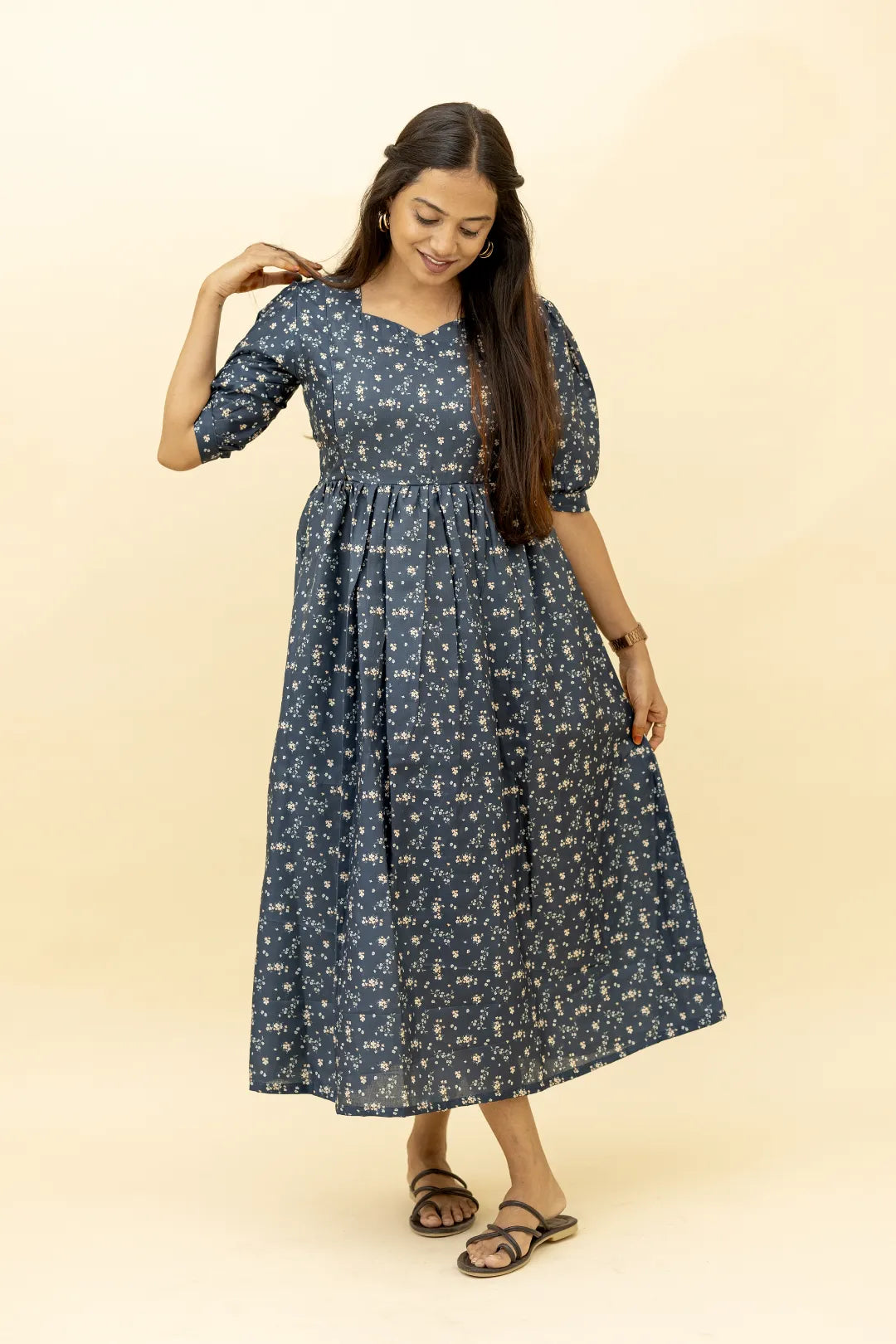 Navy Blue Blossom Breeze Nursing Dress