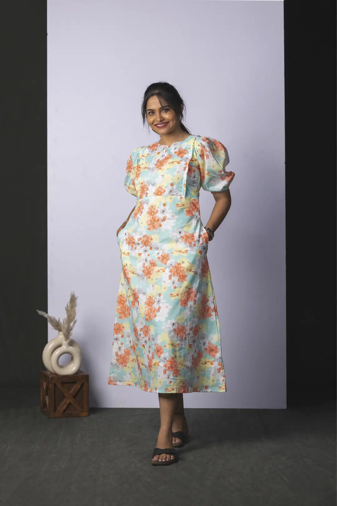 Beach And Peach Floral Maternity Nursing Dress