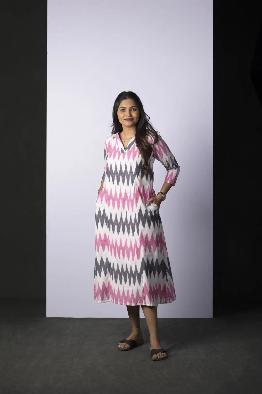 Pink and Grey Ikkat Nursing Dress