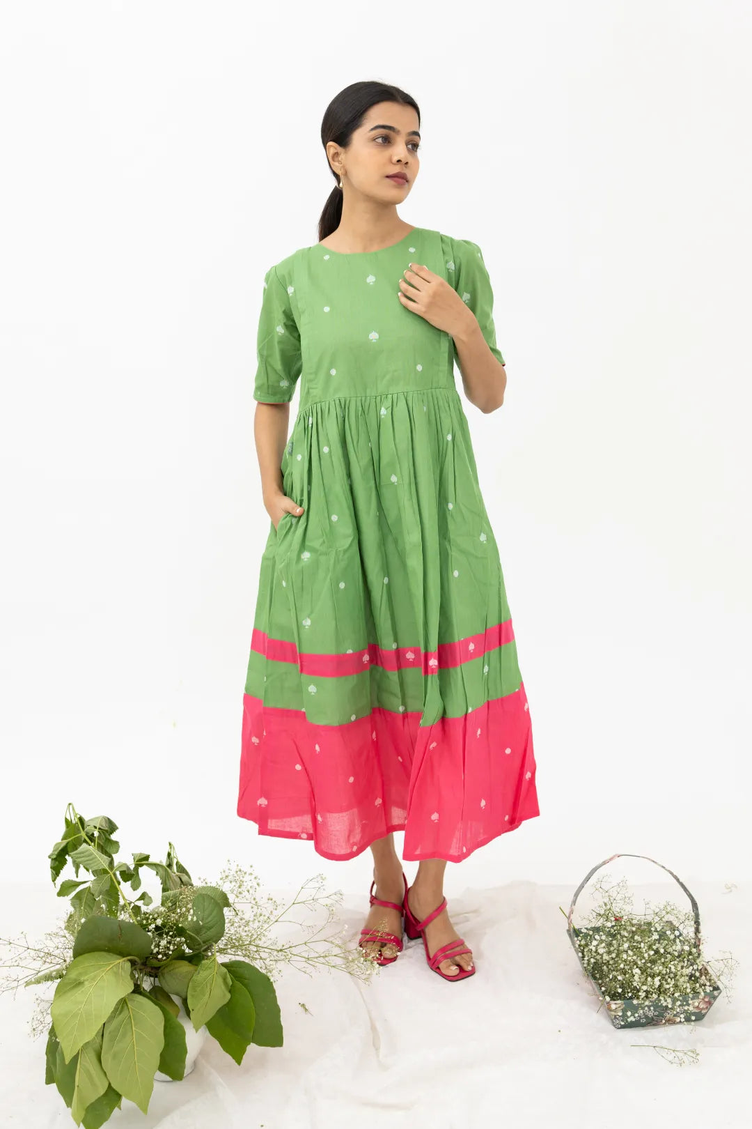 Pista Green & Pink Feeding Dress