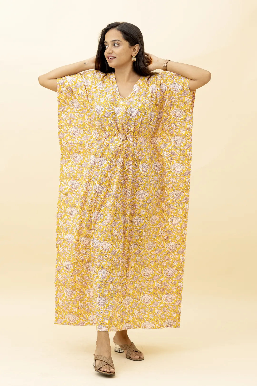 Sunshine Blossom Kalamkari Maternity Kaftan