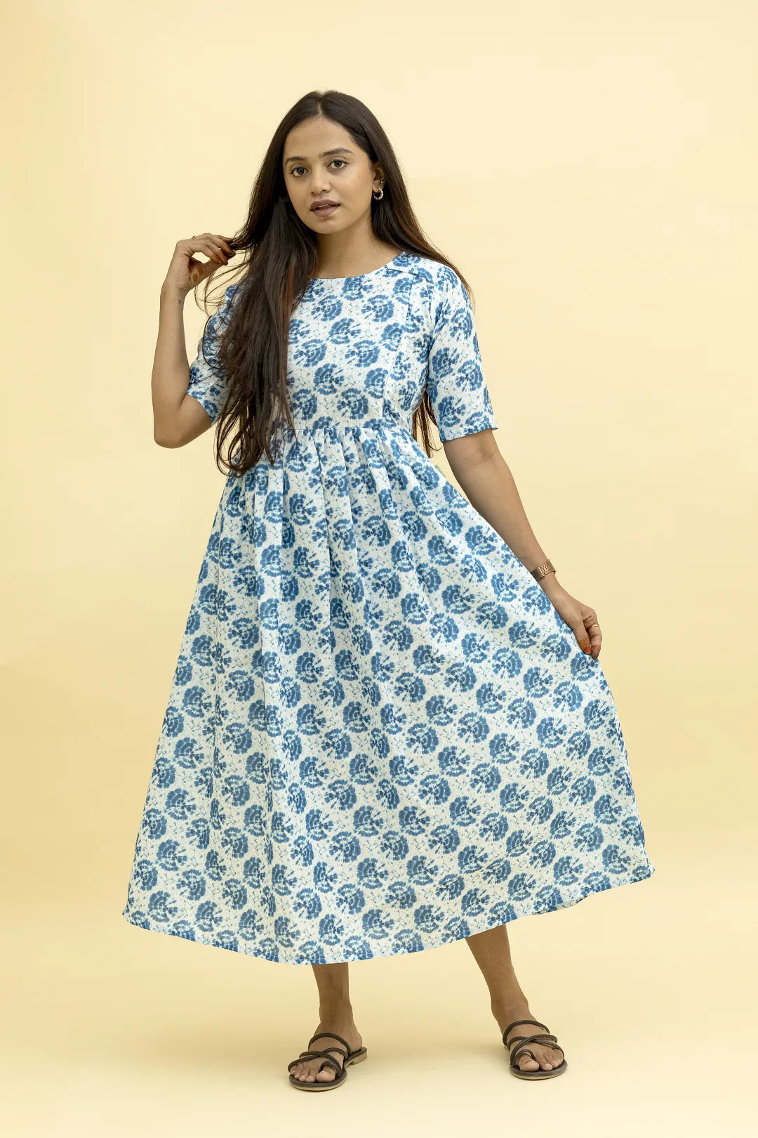 Blue Shibori Bloom Nursing Dress