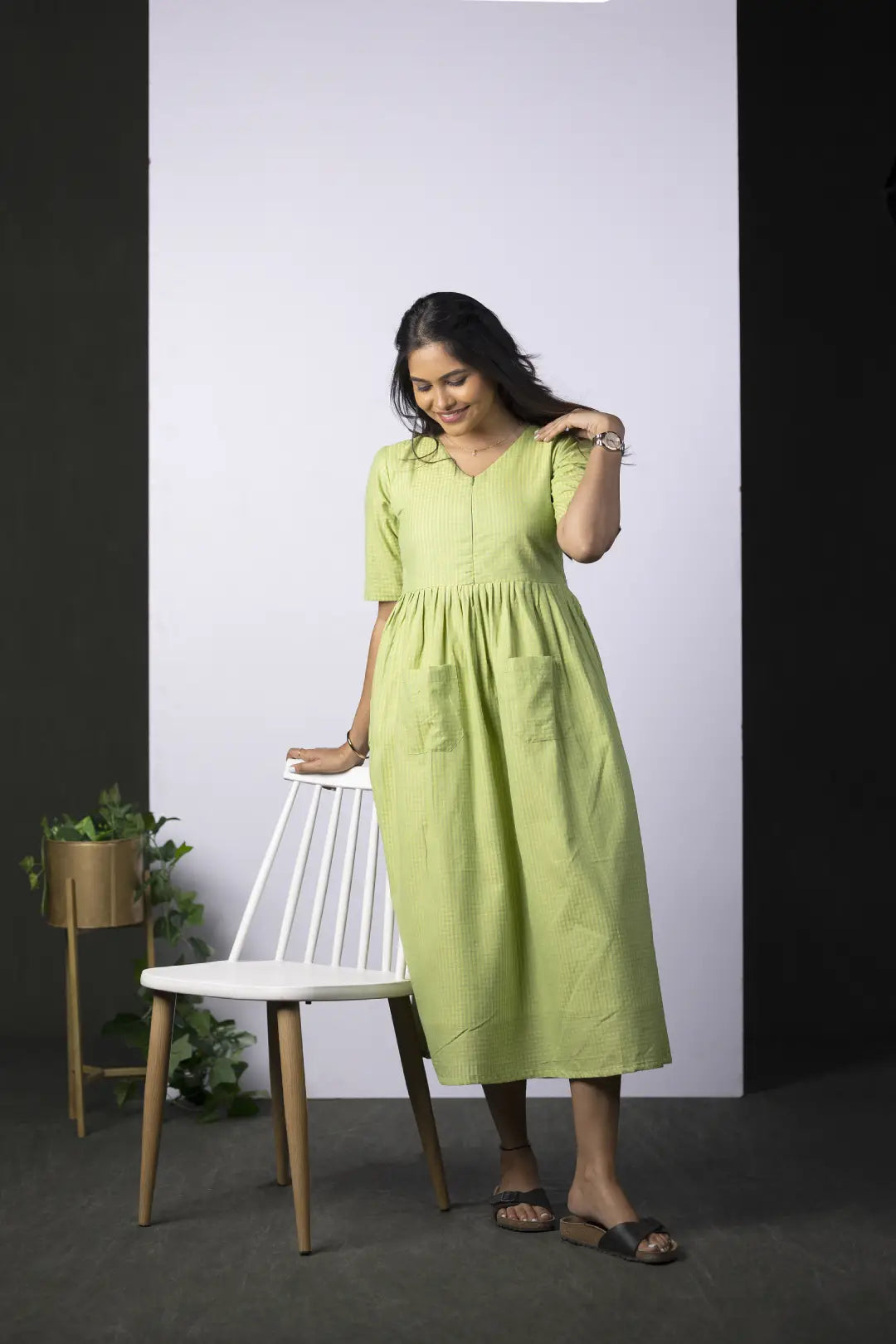 Fresh Lime Gingham Maternity Feeding Dress