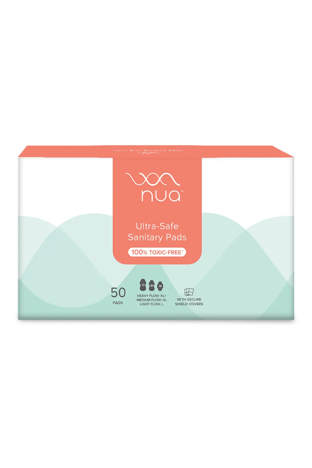 Nua Ultra-Safe Sanitary Pads For Women | 50 Ultra Thin Pads | 3 sizes in 1: Heavy Flow-XL+, Medium-XL & Light-L