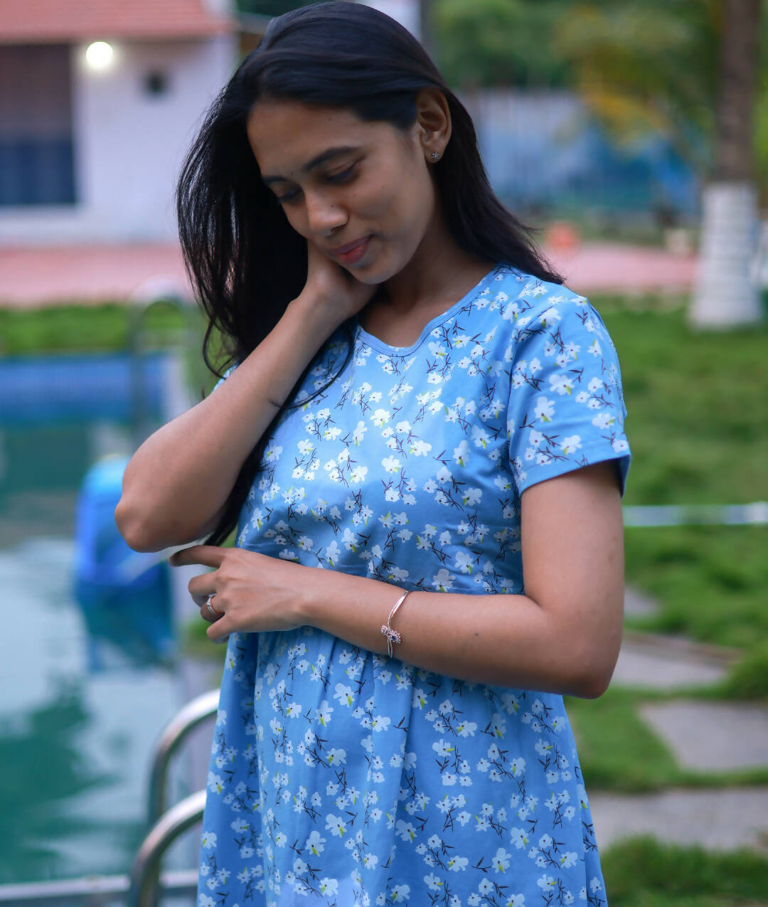 Blue Blossom Printed Maternity Lounge Wear