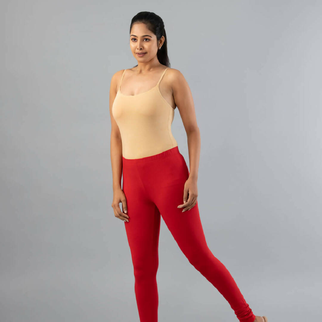 MyCybele Dark Red Cotton Churidar Leggings