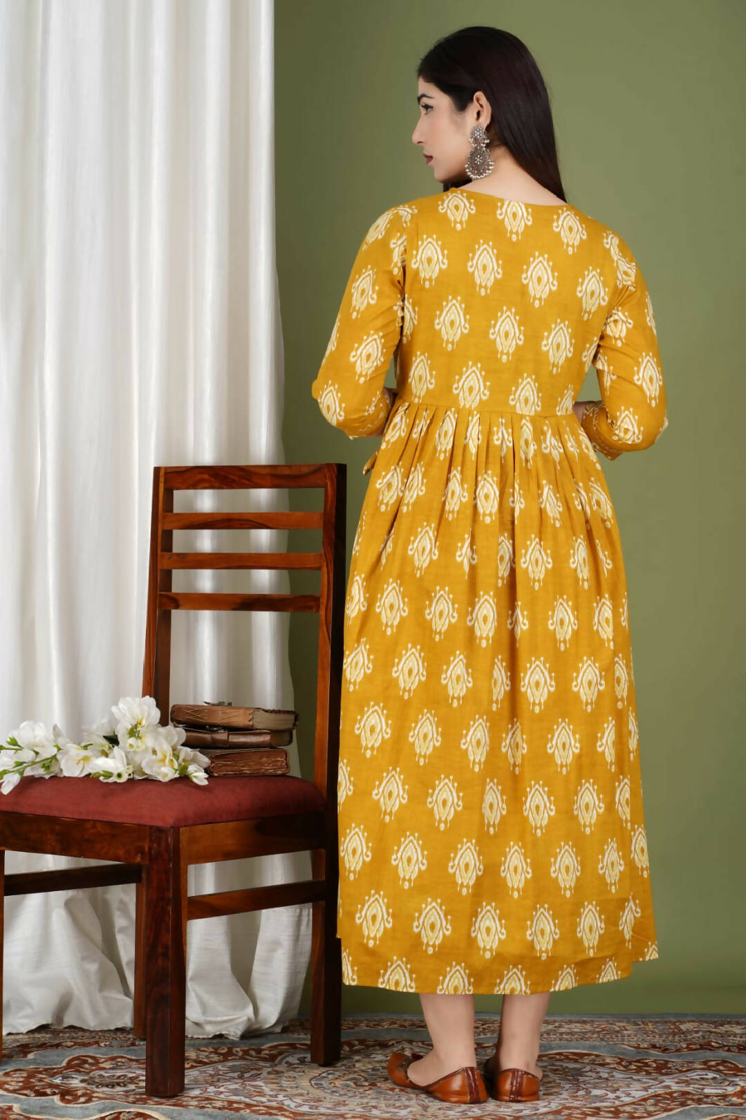 Sanganeri Yellow Cotton Feeding Kurti