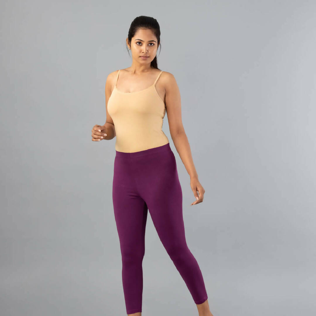 Dark Violet Cotton Ankle Leggings