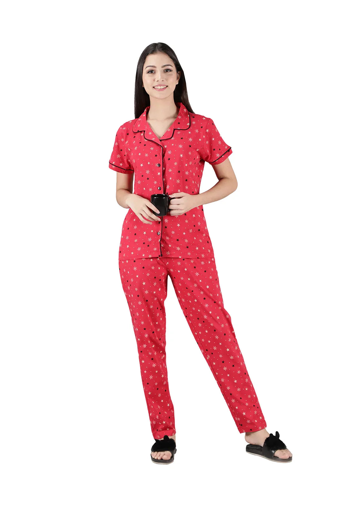 Red Star Printed Cotton Women's Nightwear Co-ord Set