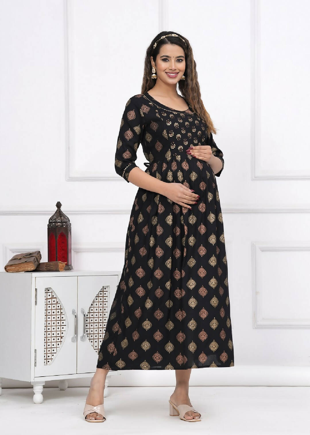 Black Rayon Maternity and Feeding Kurti