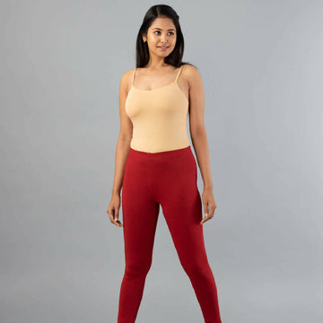 MyCybele Cherry Red Cotton Churidar Leggings