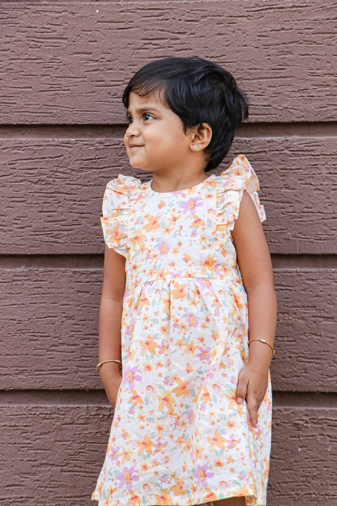 Muslin Floral Girls Frock with Lining