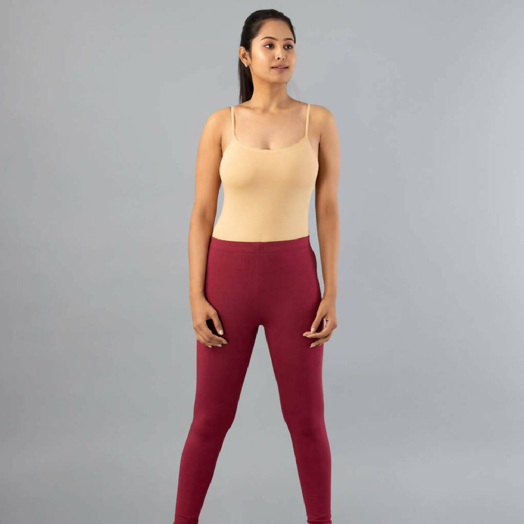 MyCybele Maroon Cotton Churidar Leggings