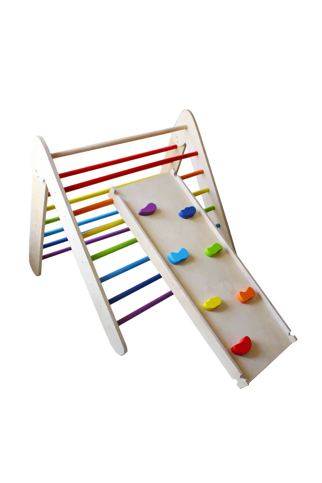 Wooden Rainbow Pikler Triangle + Slide and Climber