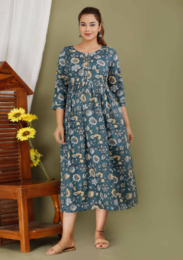 Teal Blue Cotton Feeding Kurti