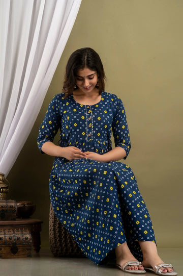 Babymoon Blue Cotton Feeding Kurti