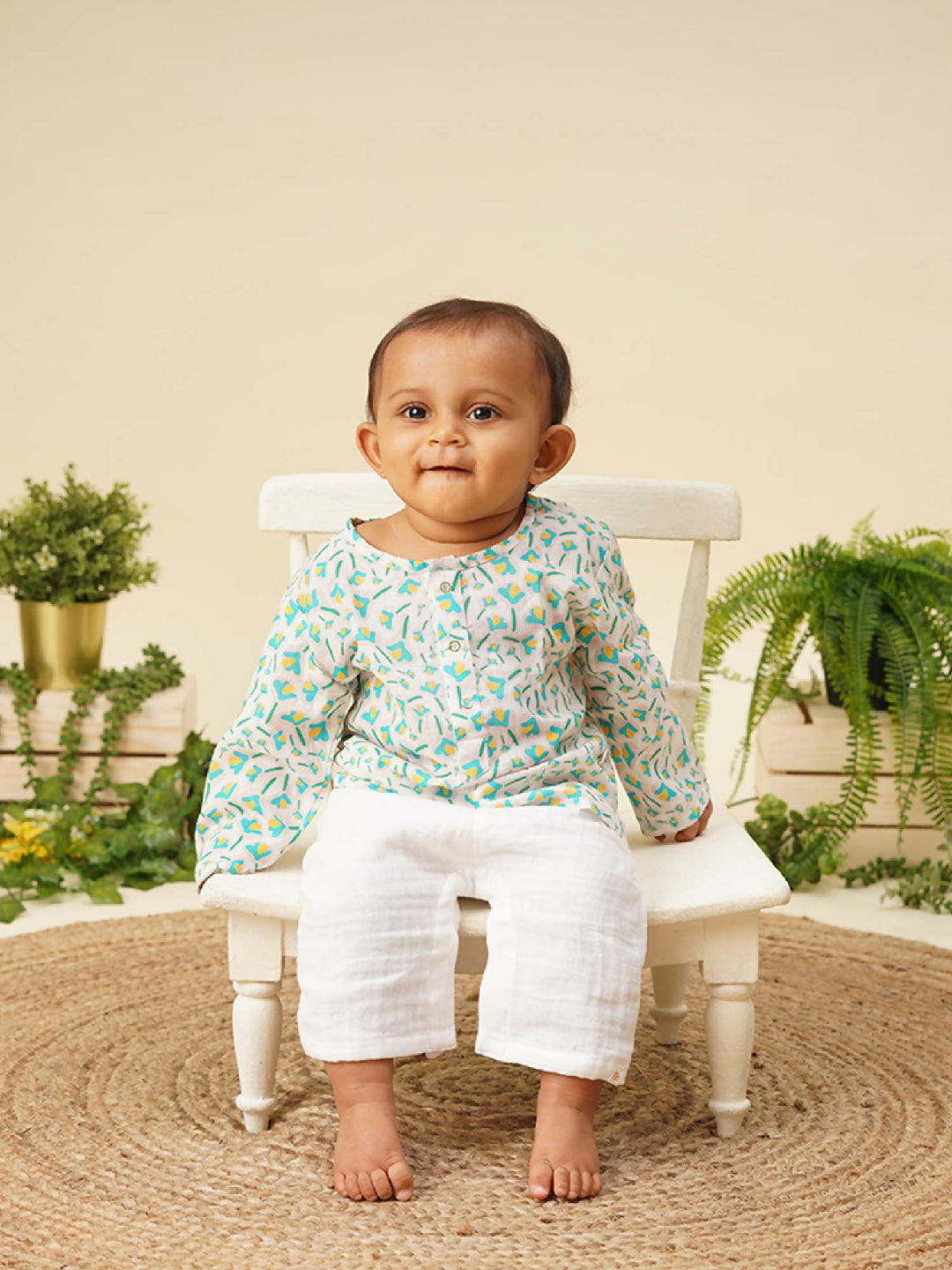 Traditional ethnic wear cotton kurta pyjama set for new born baby boys