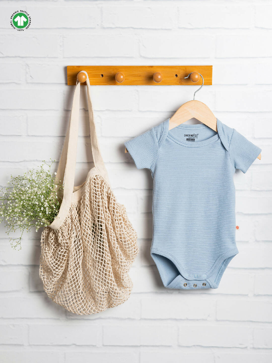 Light Blue Organic Cotton Baby Bodysuit