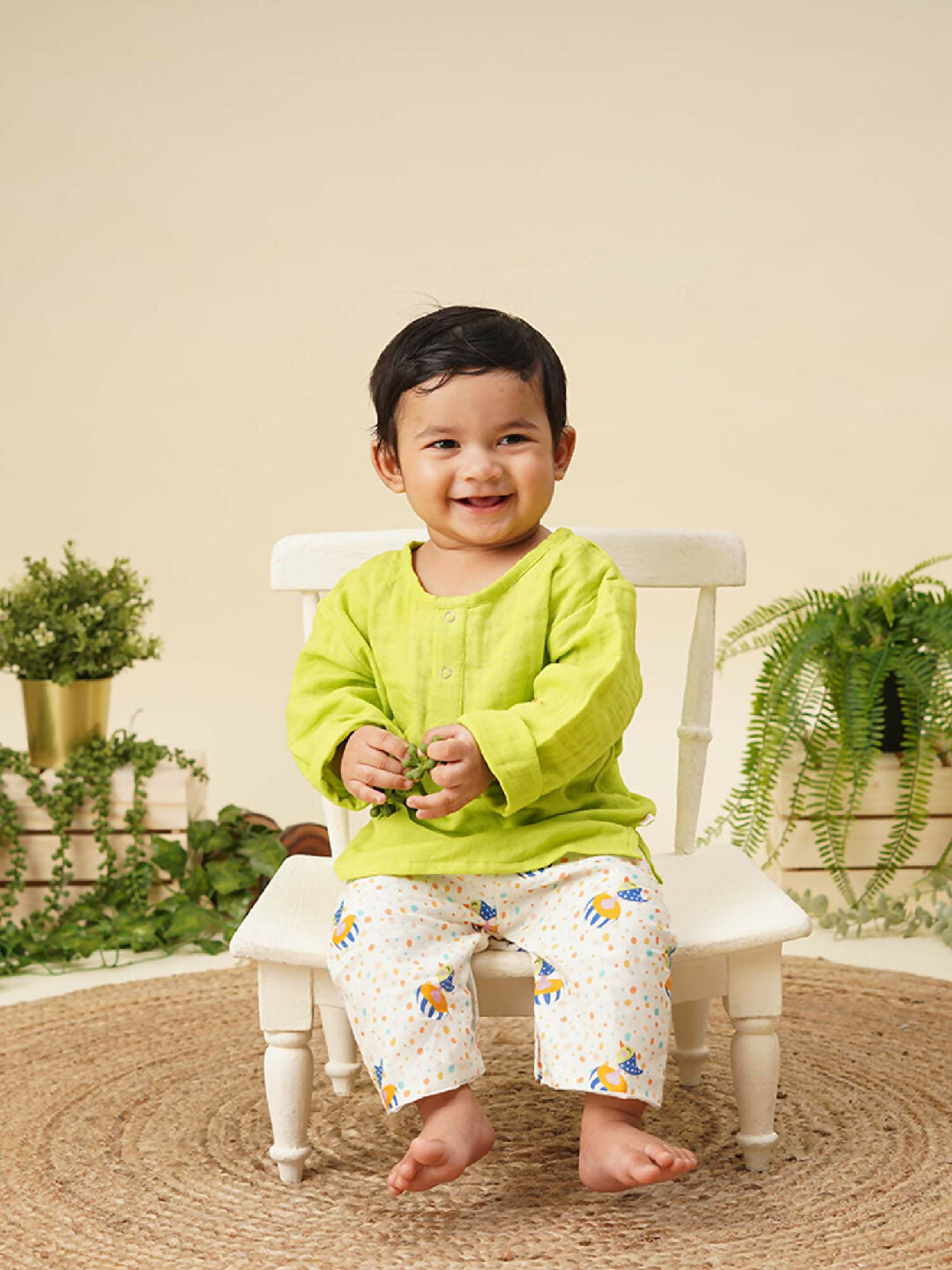 Traditional ethnic wear cotton kurta pyjama set for new born baby boys